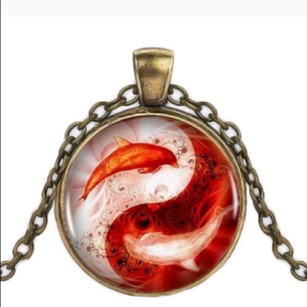 Yin Yang Koi Logo Glass Pendant Necklace